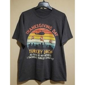 Thanksgiving Fun Comical Turkey Drop Men's Graphic T-Shirt Size XL